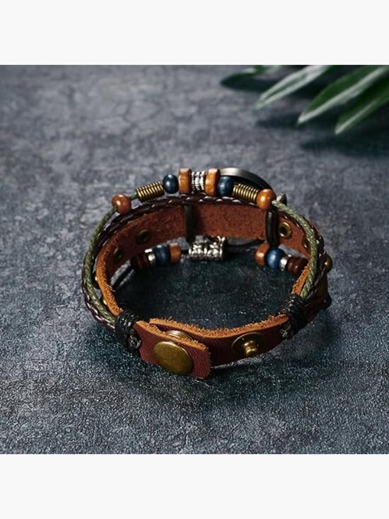 Vintage Handmade Leather Wrap Watch Multilayer Weave Strap Quartz Bracelet Punk